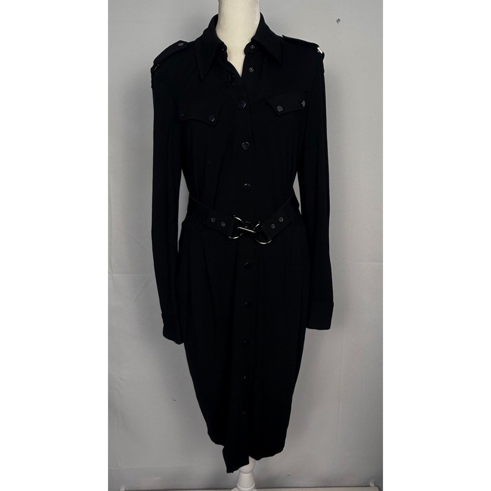 Cache Shirt Dress Womens 8 Black Belted Military Epaulettes Steampunk Vintage